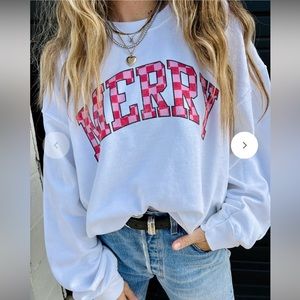 NEW Ascot + Hart checkered MERRY sweater sweatshirt